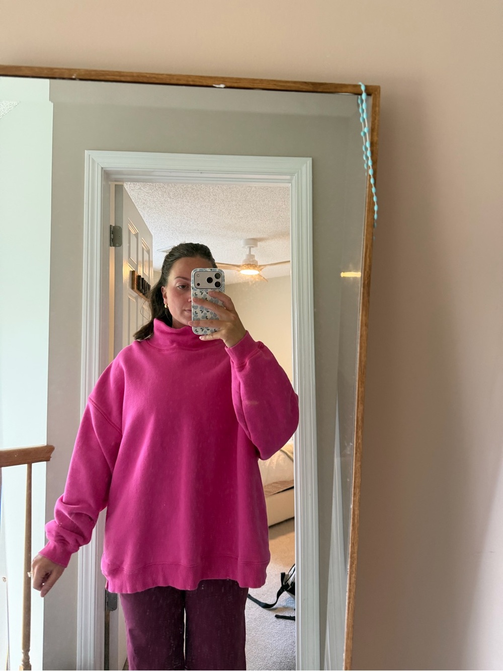Women's Oversized Pink Turtleneck Sweater